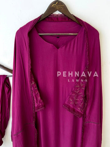 Embroidered Lace Detailed Suit-1001