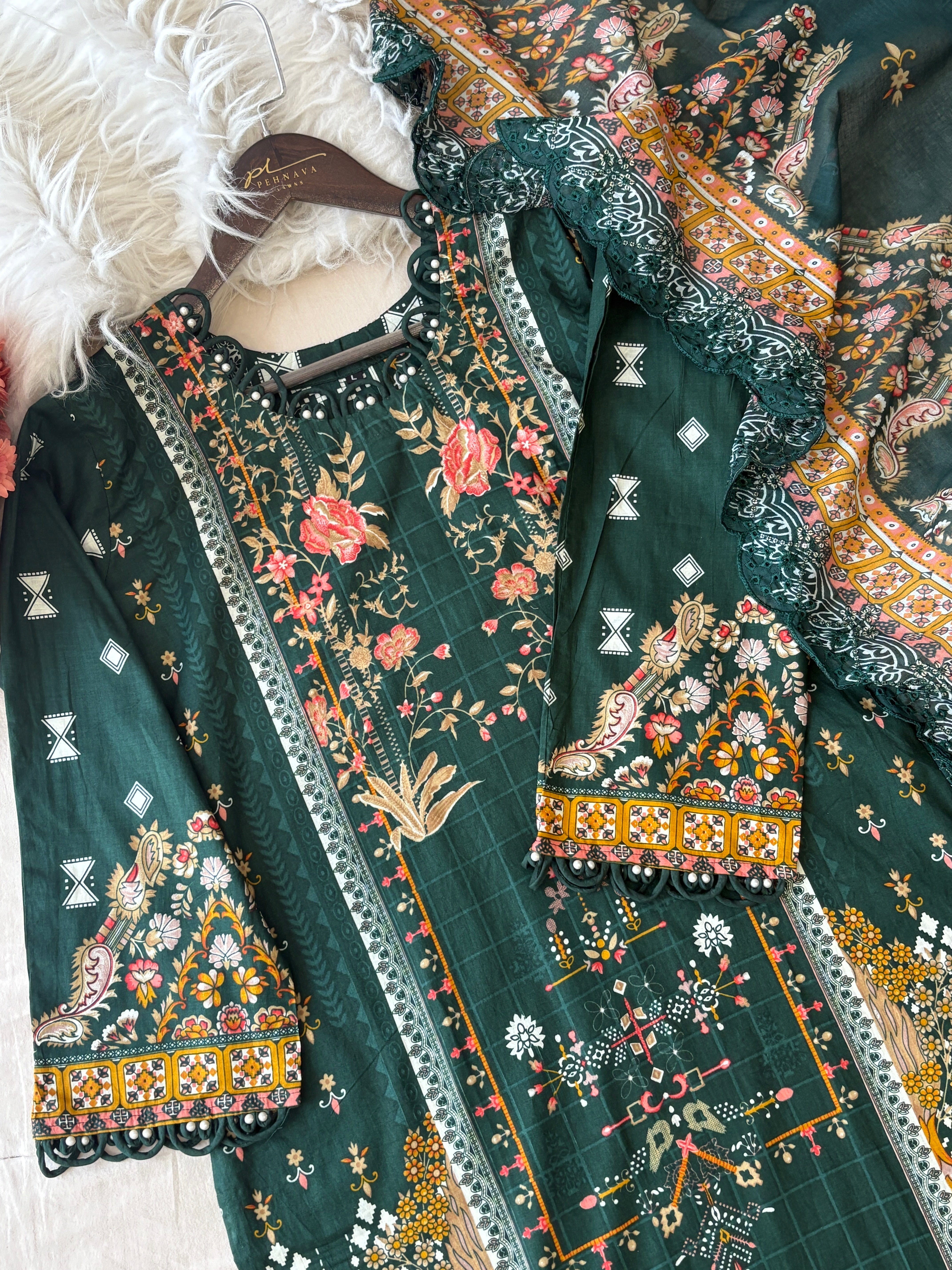 Floral Work Cotton Suit Set 1105