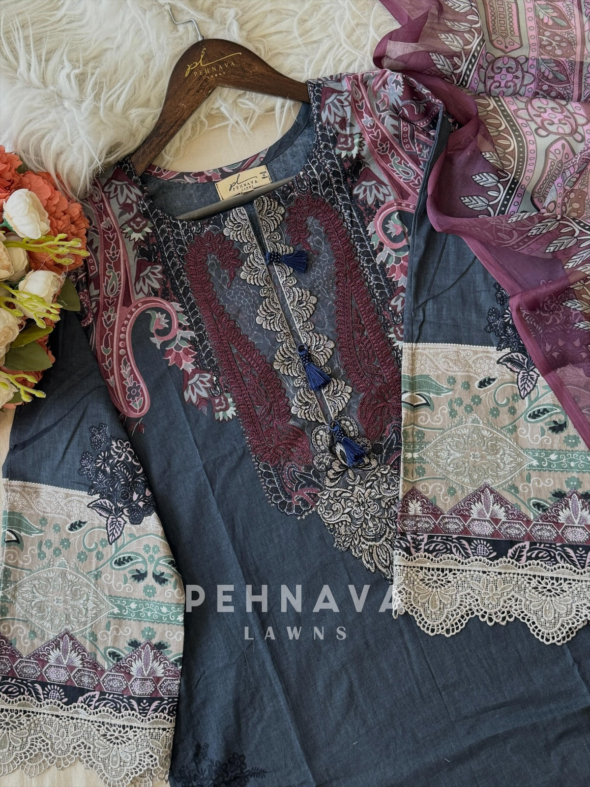 Embroidered Neck Unstitched Suit-1757