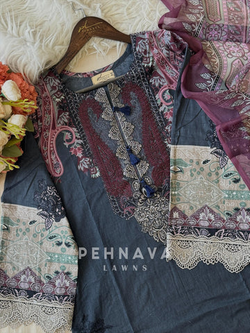 Embroidered Neck Unstitched Suit-1757
