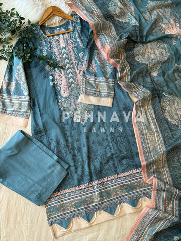 Floral neckline suit with dupatta