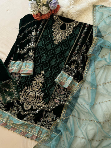 Party wear Velvet Semistitched Suit