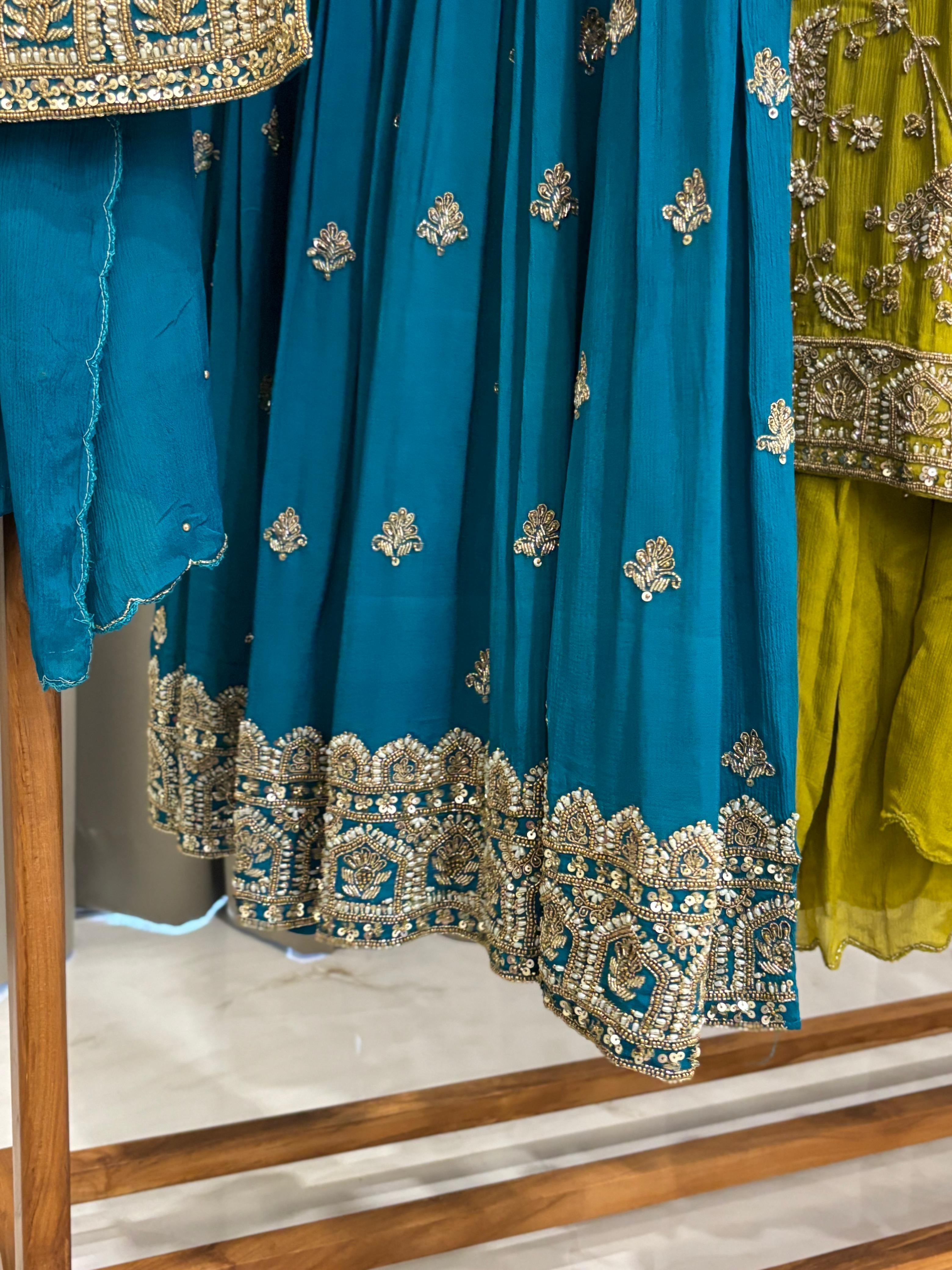 Heavy Hand-worked suit with wide sharara-7490