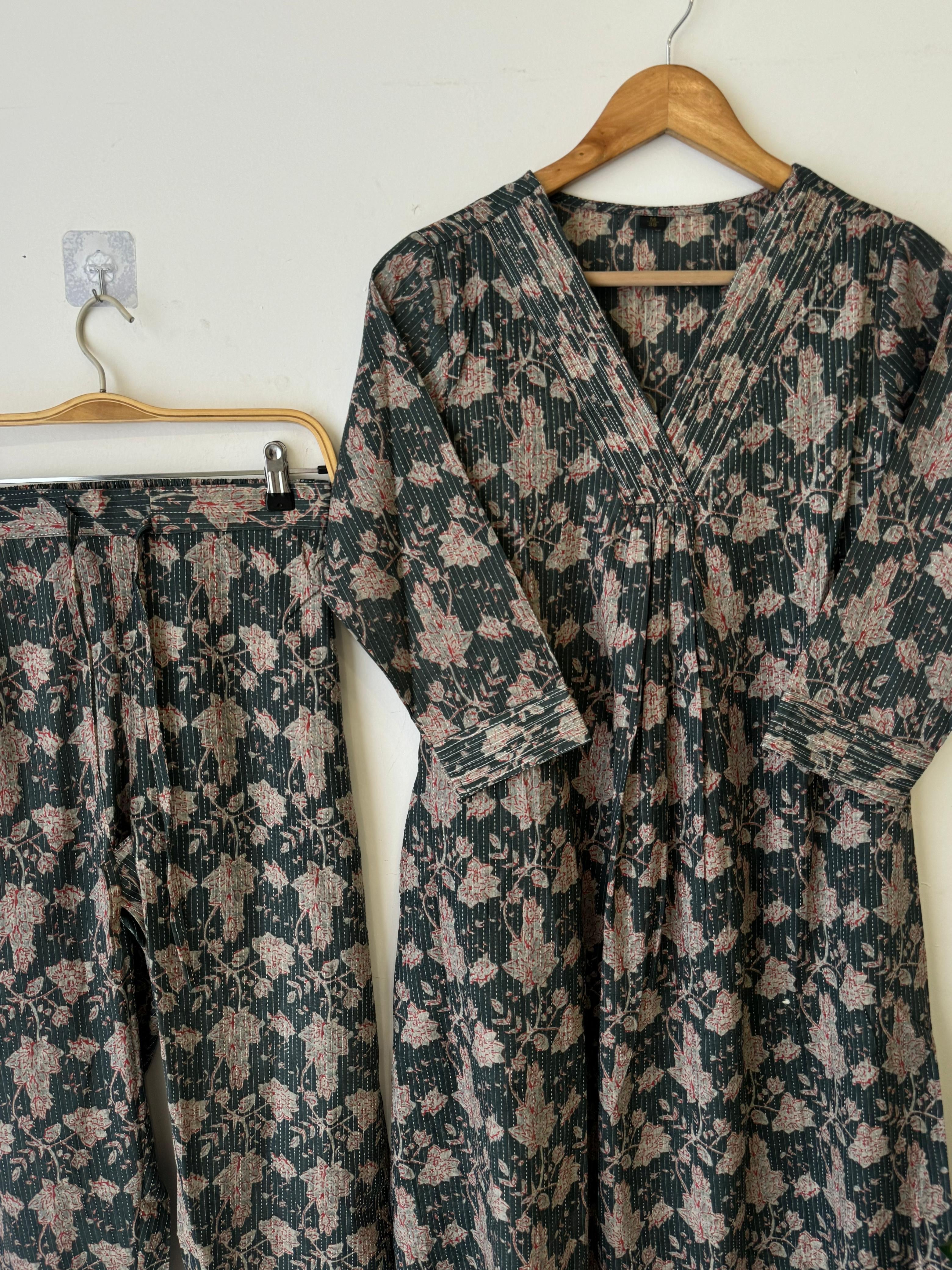 Cotton Two Piece Co-ord Set - GREY