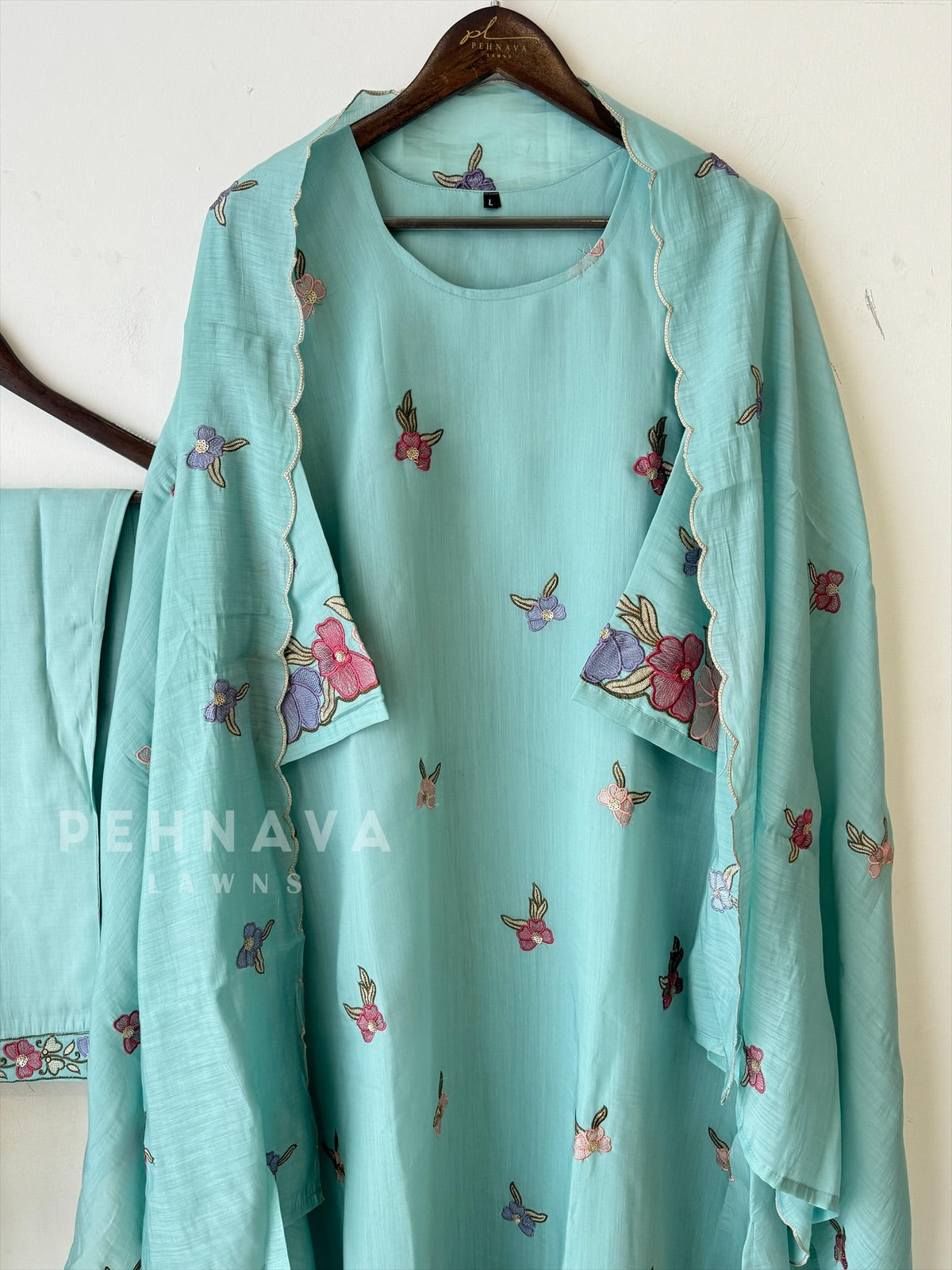 Floral Scallop Chanderi Suit Set-2992