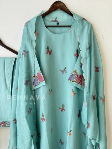 Floral Scallop Chanderi Suit Set-2992