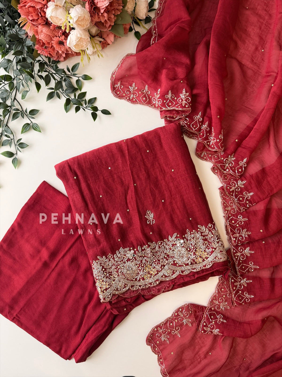 Chanderi Handworked Unstitched Suit-18566