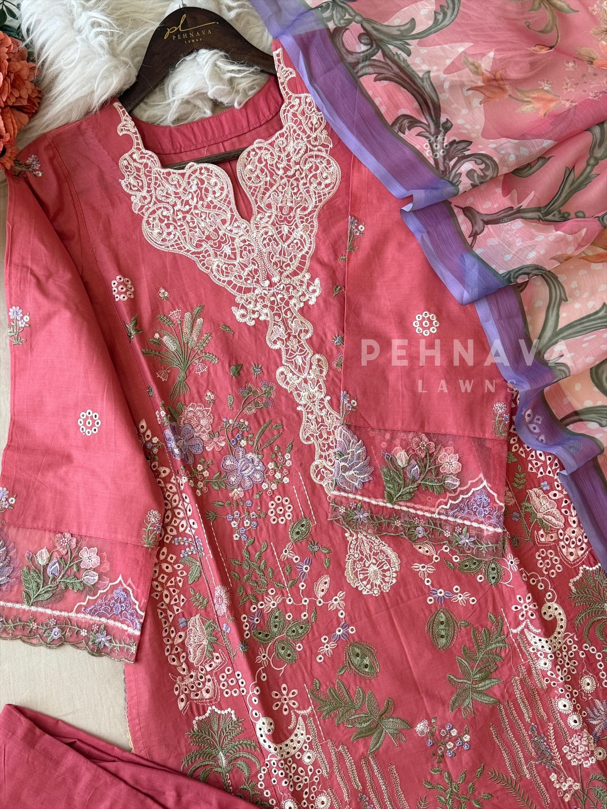 Floral Embroidered Suit Set-1666