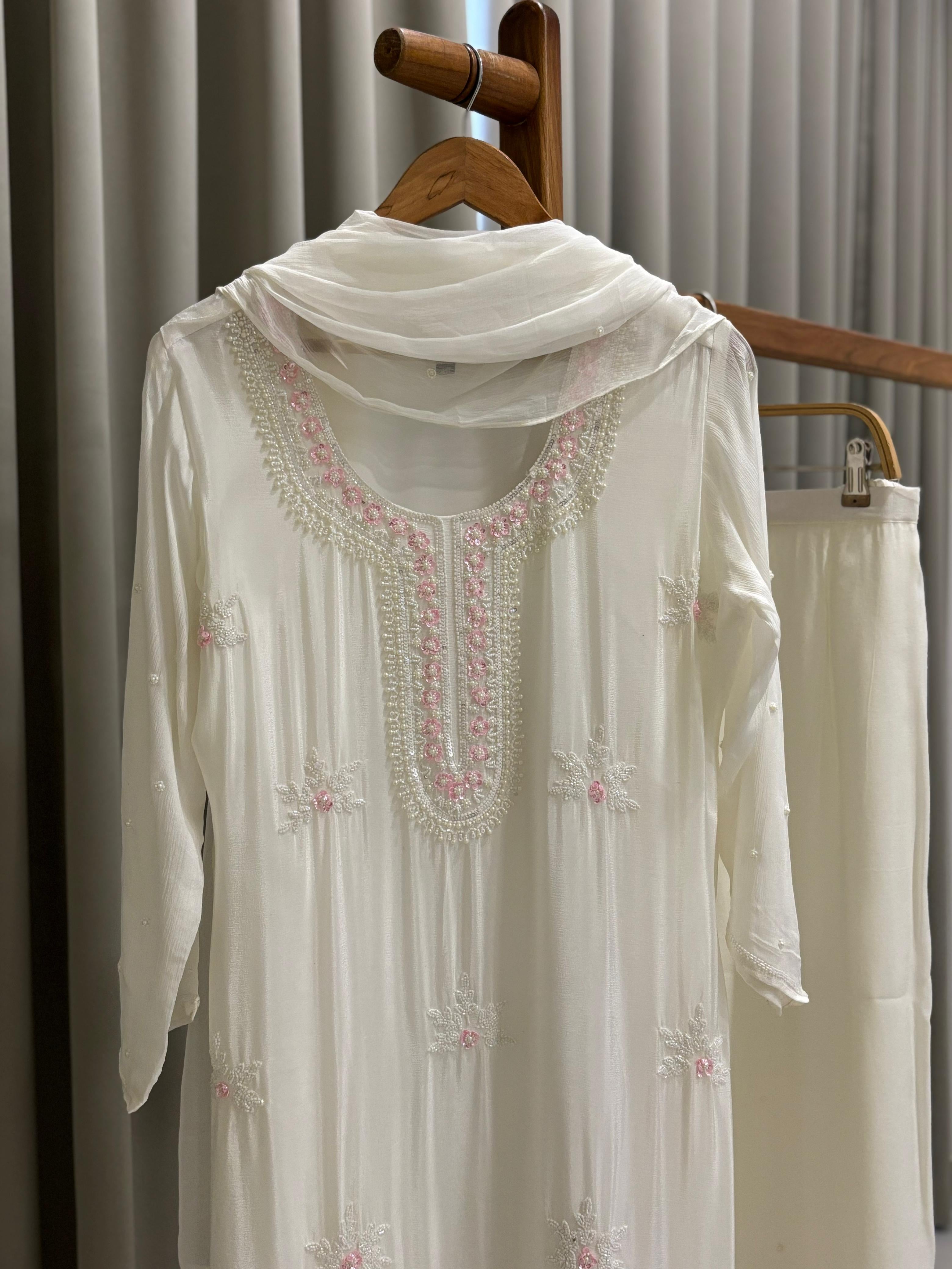Premium Handworked Partywear Chinnon Suit