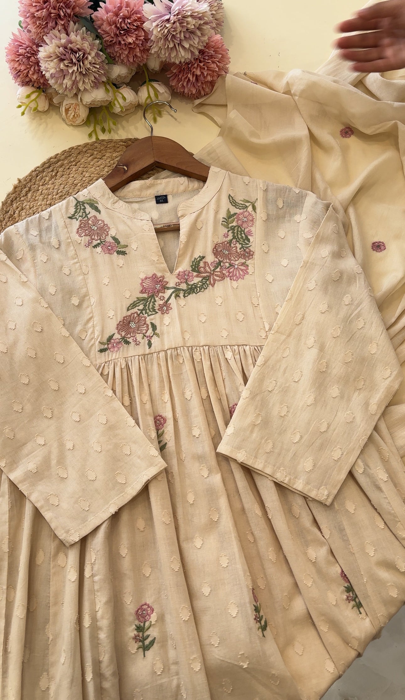 Pure Cotton Self-Embroidered pleated suit-4602