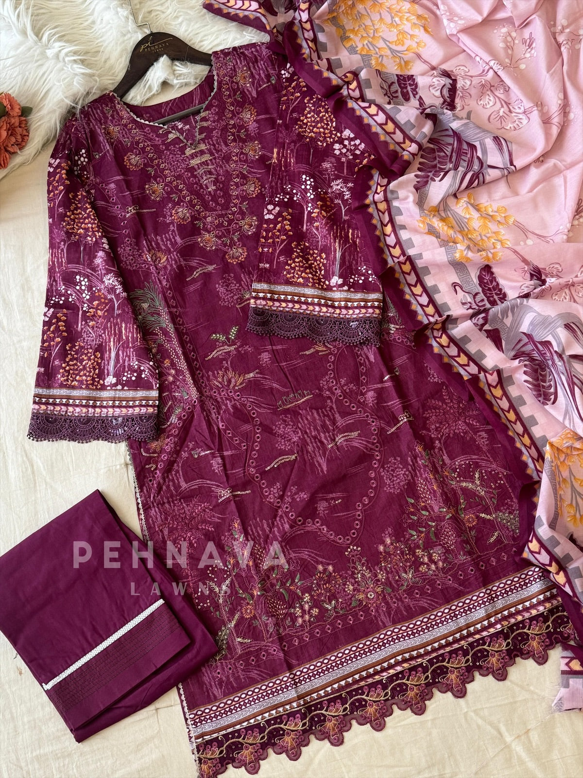 Unstitched Cotton Lawn Suit-No.8 - Pehnava Lawns