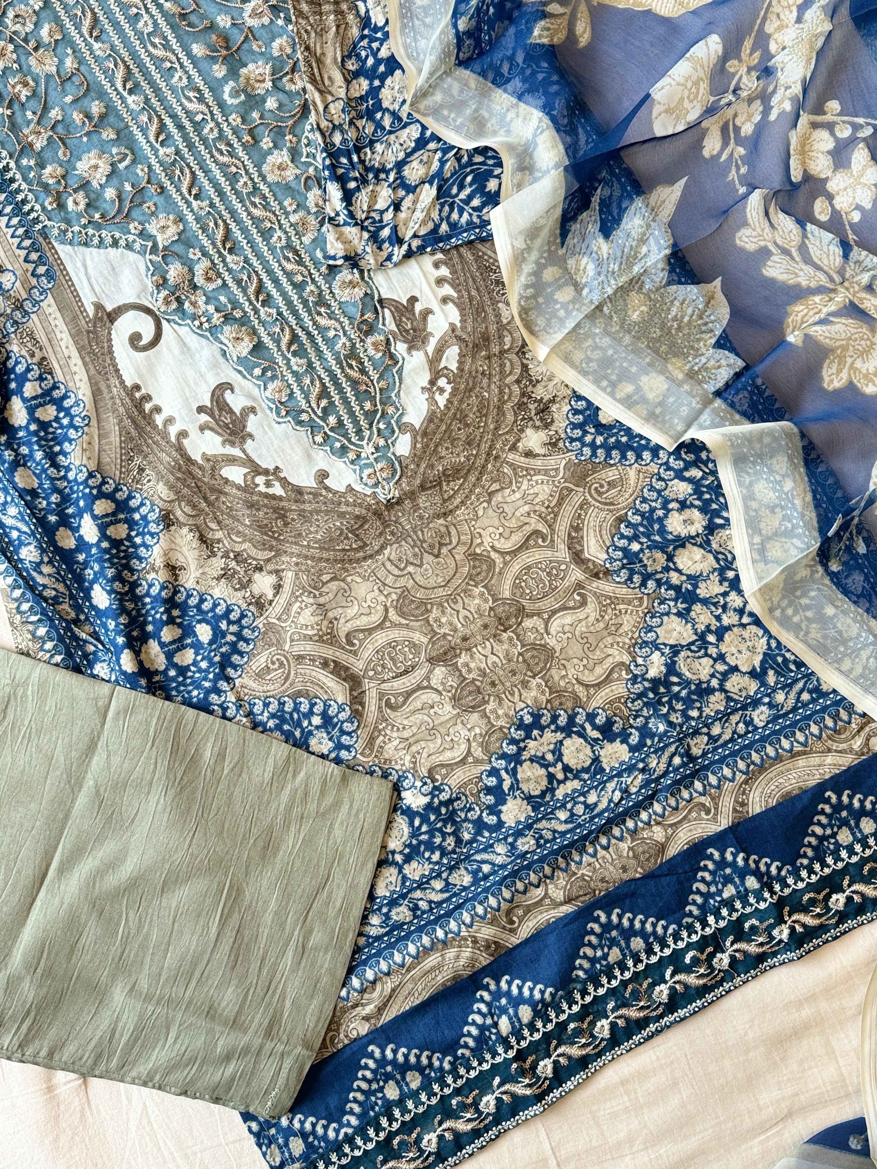 Blue Neckline Embroidered Pak-Suit-1362