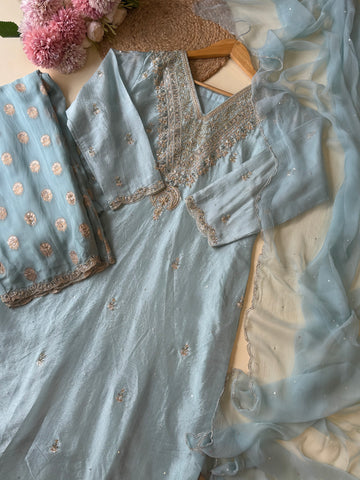 Handworked silk Suit with hand detailed brocade bottoms 9803