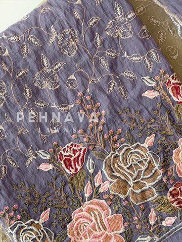 Heavy Embroidered Unstitched Chanderi Suit