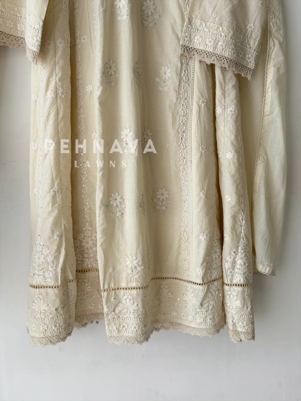 Cotton Chikankari Embroidered Ensemble-LRC 346