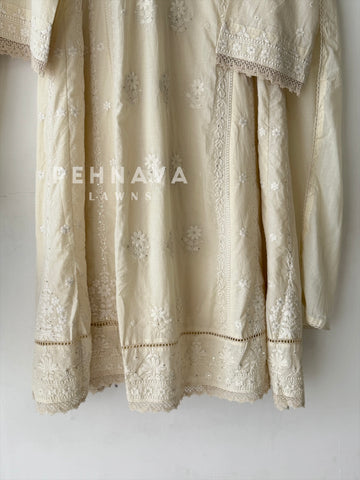 Cotton Chikankari Embroidered Ensemble-LRC 346