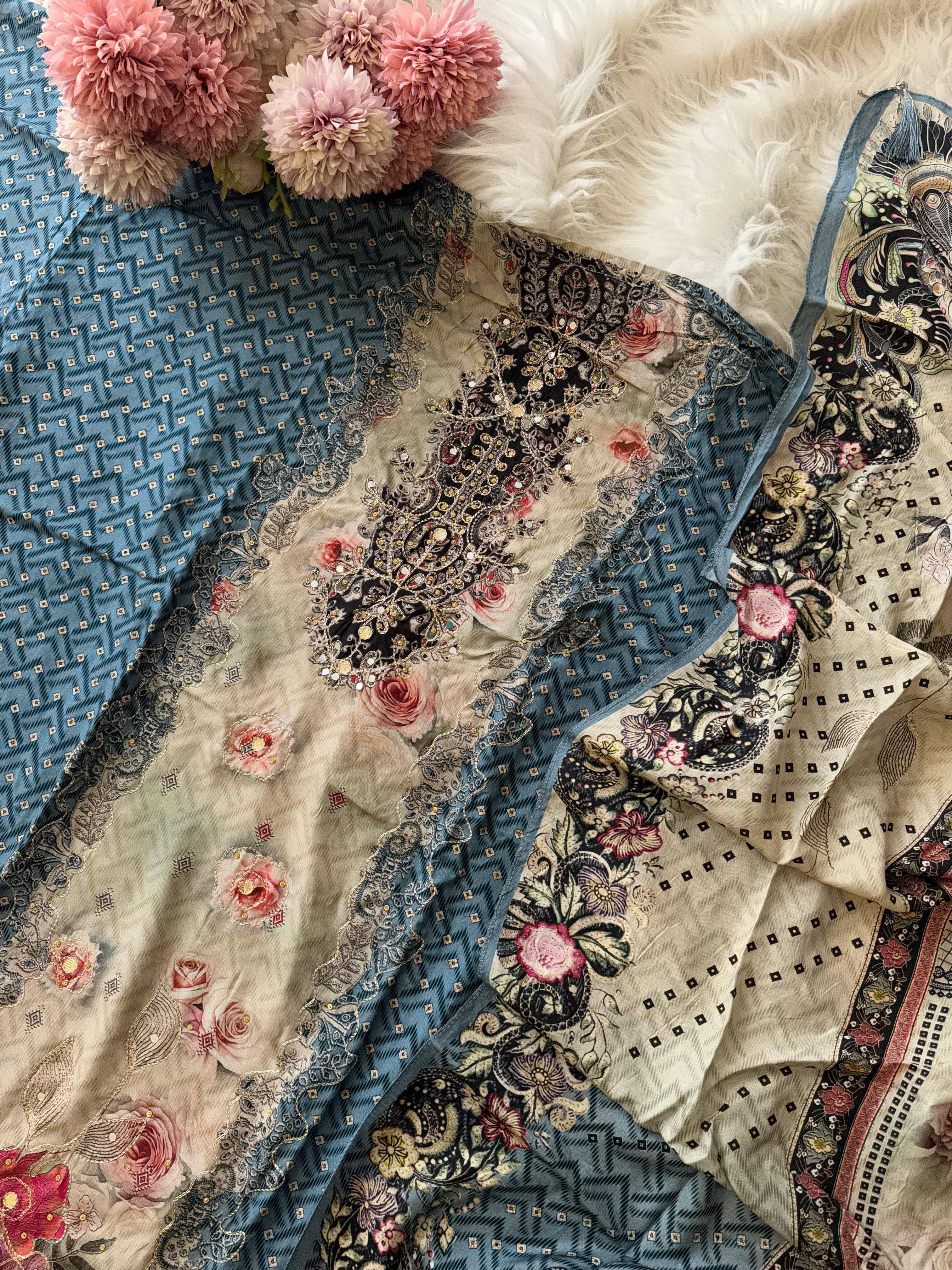 Premium Muslin Suit with Bloomy Prints-240
