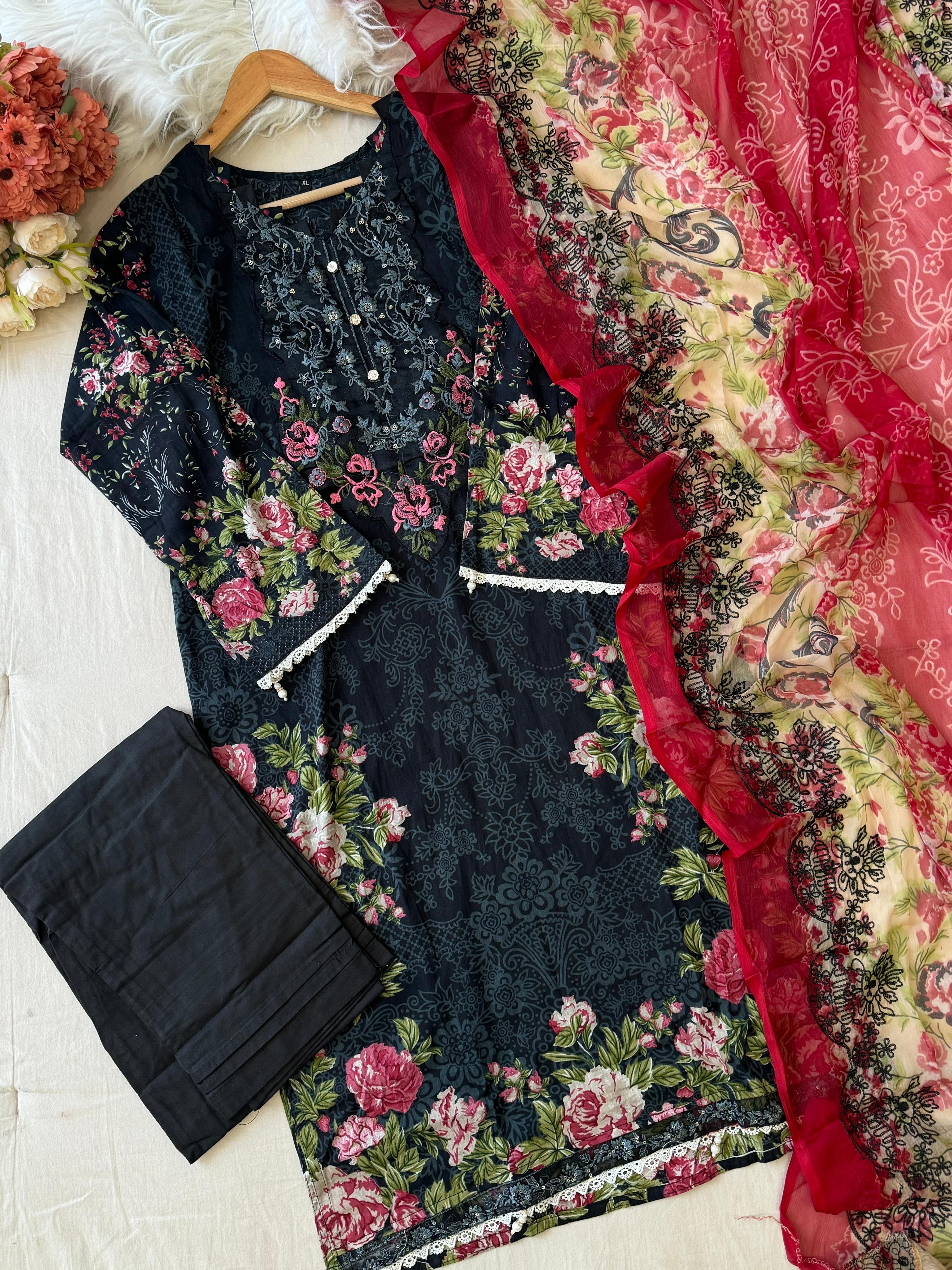 Black Printed Casual Suit 1331