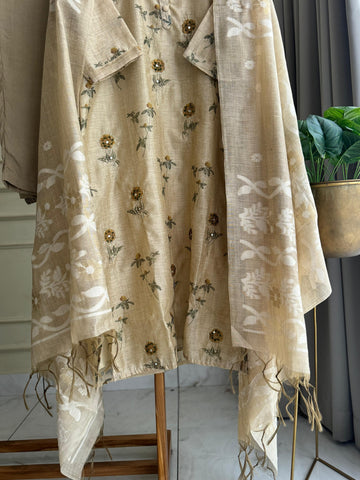 Tussar Floral suit with Embroidery work-3930
