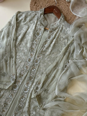 Glamorous Chiffon Suit Featuring Silver handworked jackets-