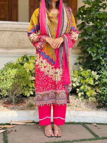 Floral Printed Ethnic Pak-Suit Ft. Chiffon/Cotton Dupatta-006