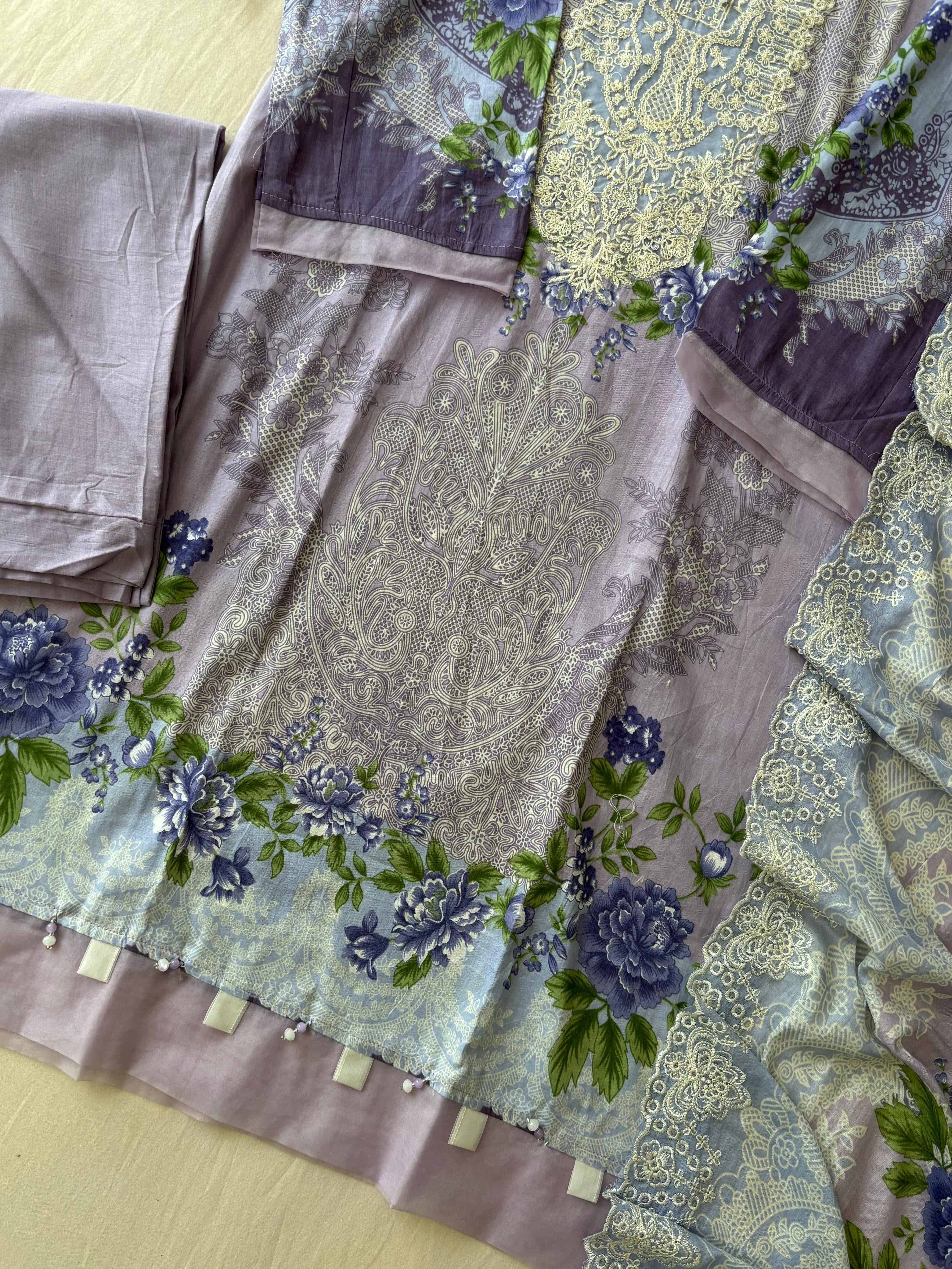 Printed Pakistani Cotton Suit Ft.Neckline Embroidery-3