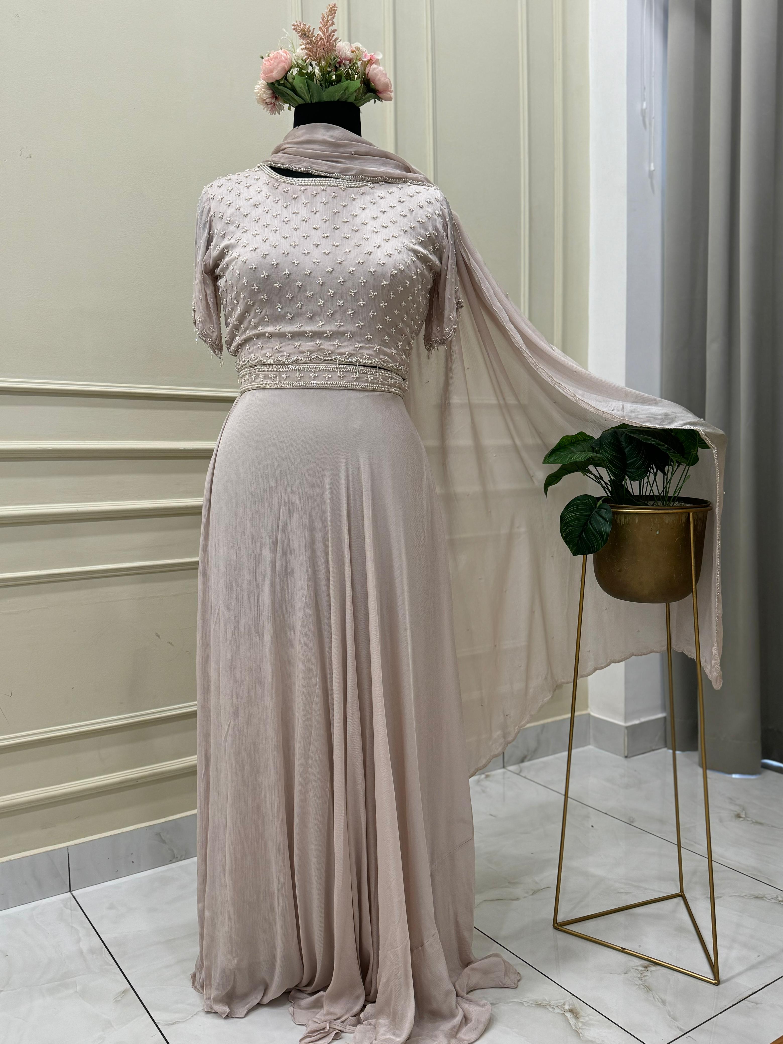 Handworked crop Top and Skirt -3949
