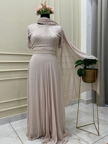 Handworked crop Top and Skirt -3949