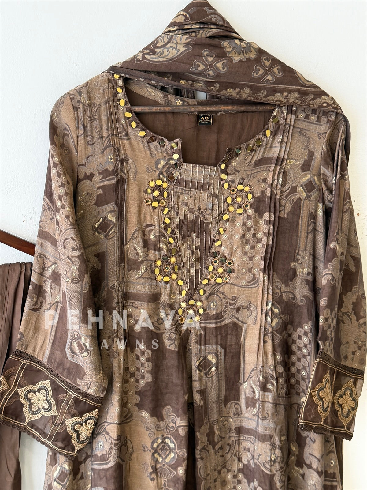 Mirror Embellished Printed Suit-13080