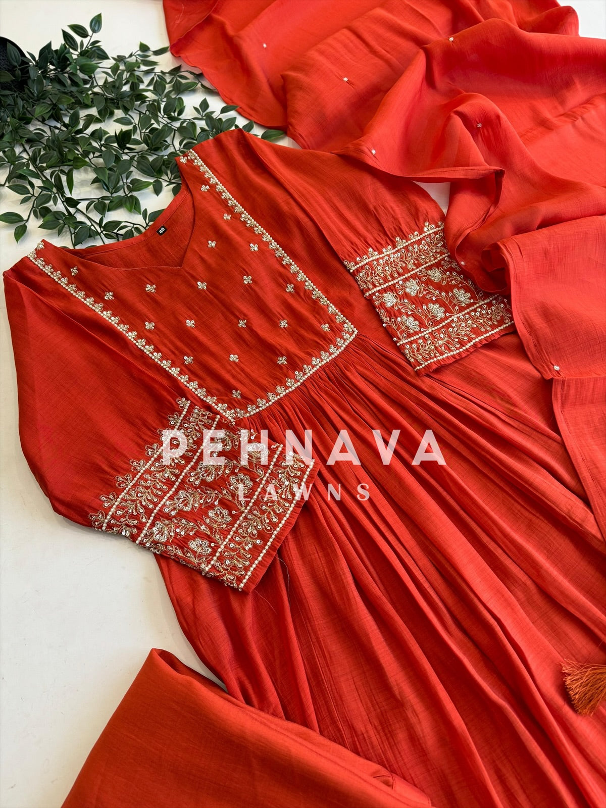 Pleated Handworked Mulchanderi Anarkali