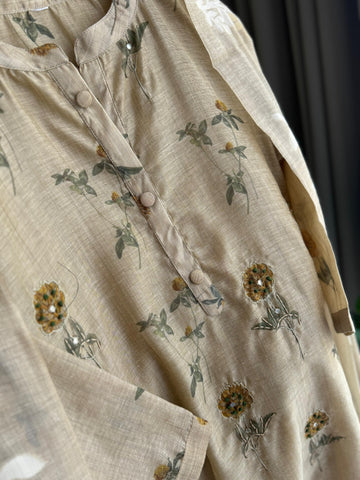 Tussar Floral suit with Embroidery work-3930