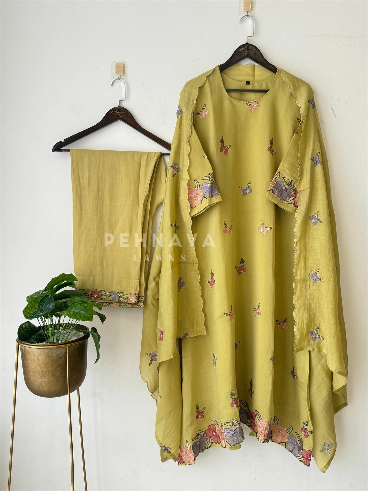 Floral Scallop Chanderi Suit Set-2992