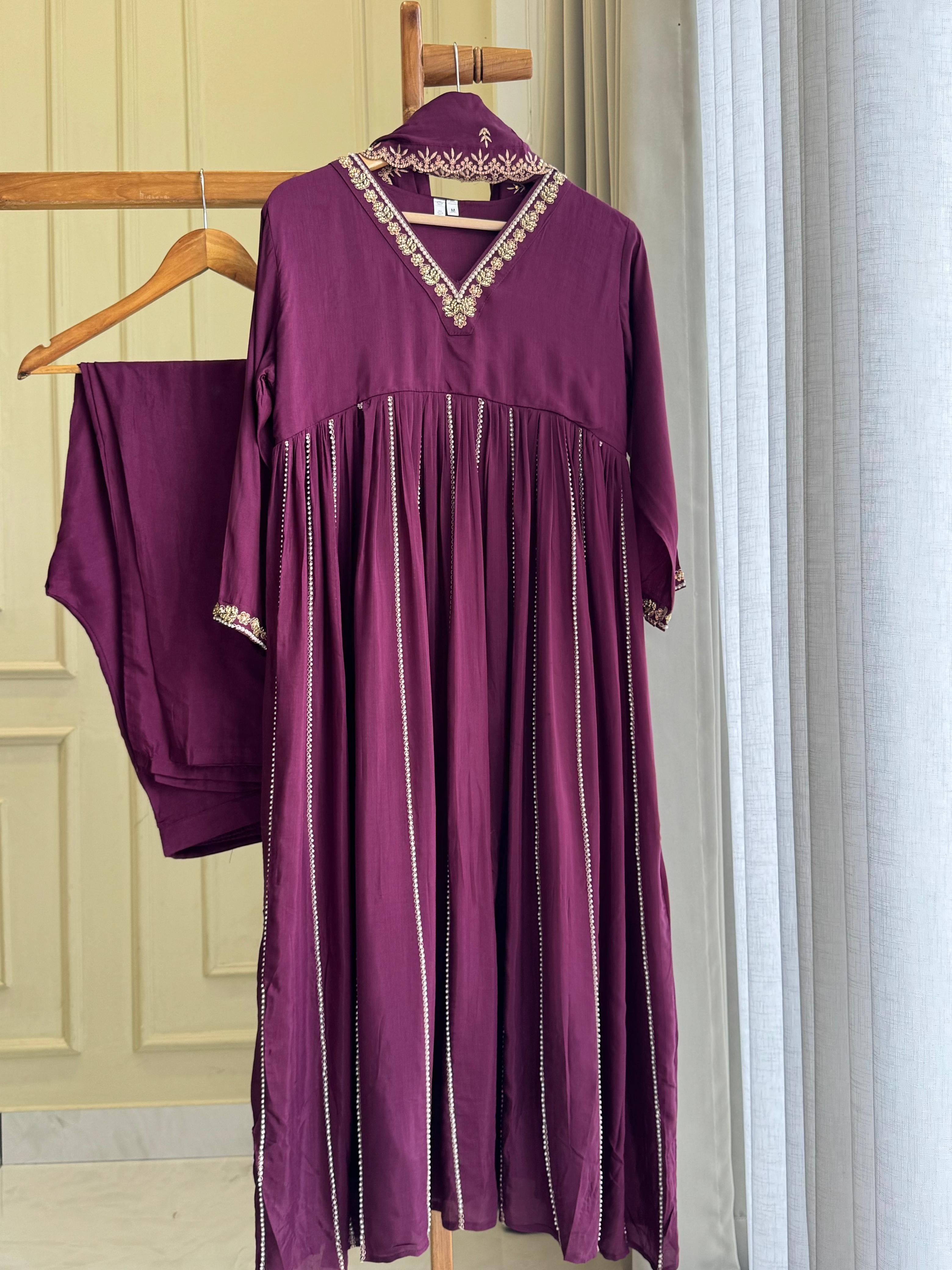 Rayon Anarkali Pleated suit with Pearl detailings