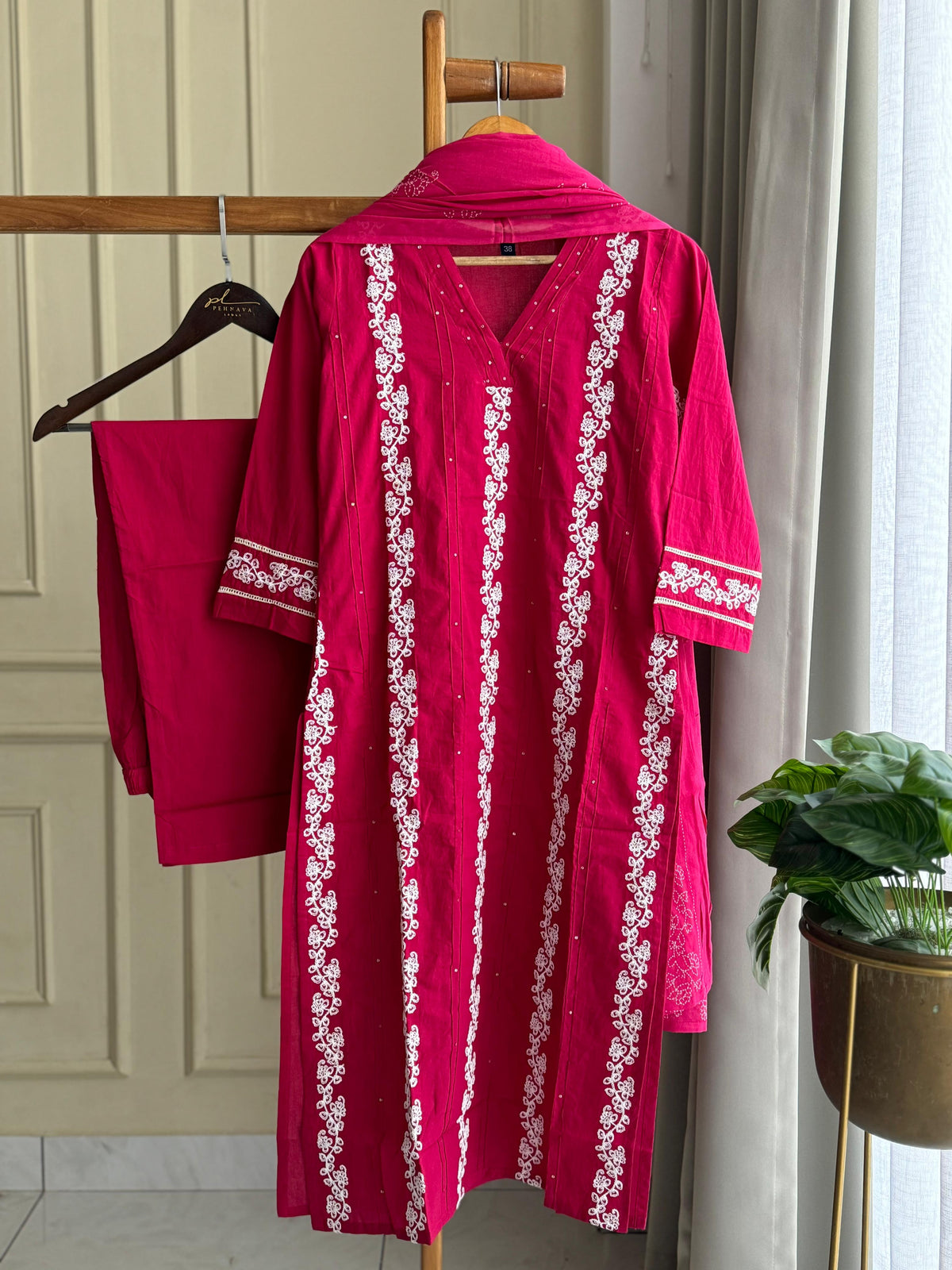 Hot Pink Embroidered Lawn