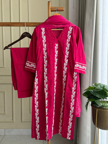 Hot Pink Embroidered Lawn