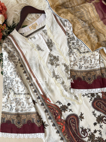 Paki Printed casual suit with chiffon dupatta 11285C