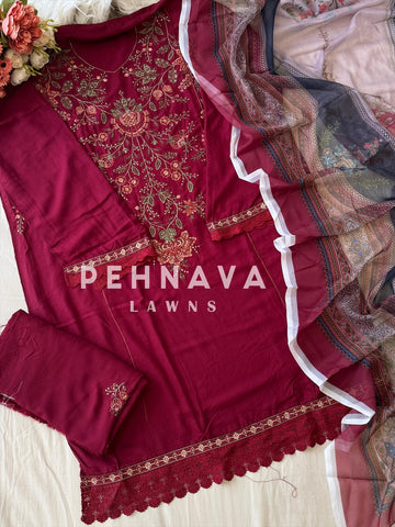 Floral Embroidered Rayon Suit