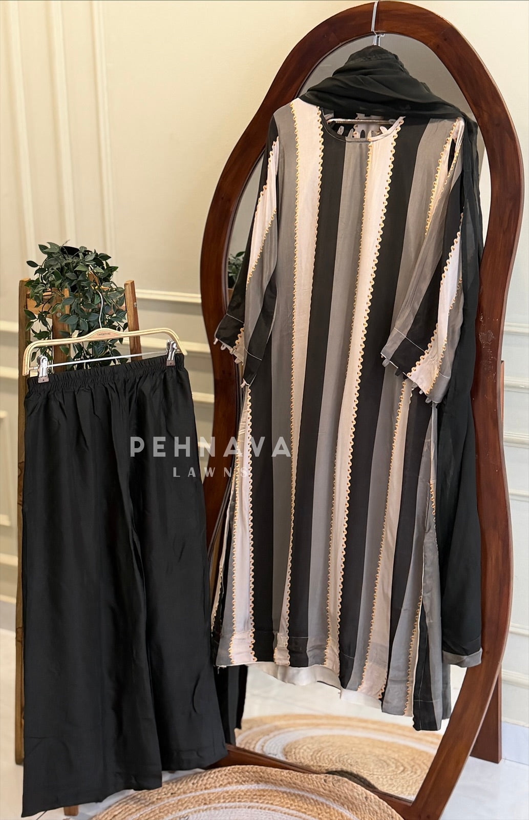Striped Crepe Suit Set