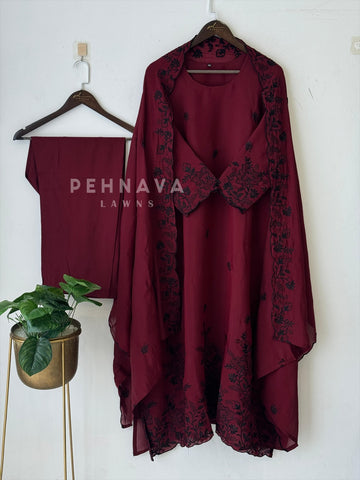 Chanderi Floral Threadwork Suit- 3013 - Pehnava Lawns