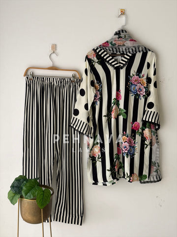 Striped Polka Dot Printed Suit LRC 375