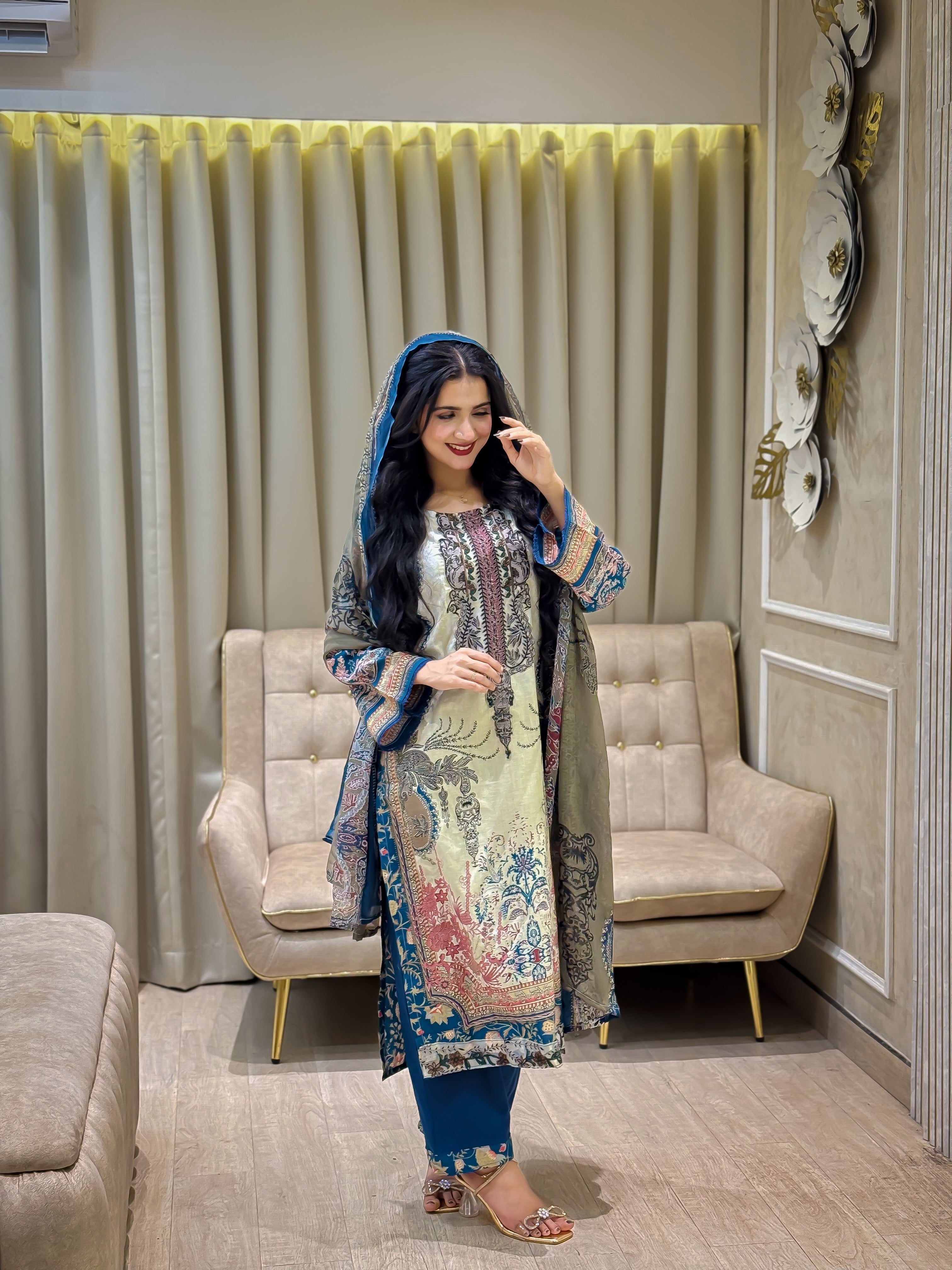 Intricate Floral Charmed Suit-Blue(3525)