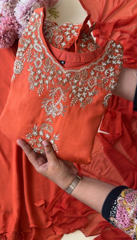 Dola silk short handworked shirt with wide palazzos-3939