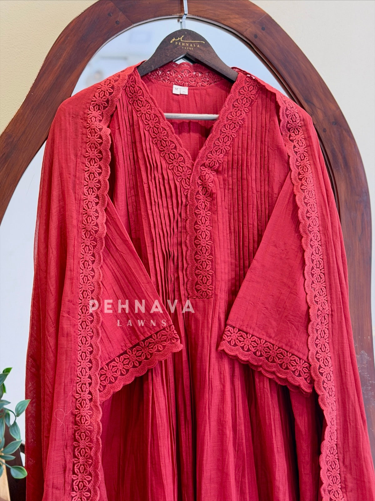 Pleated Yoke Lace-Trimmed Suit Set