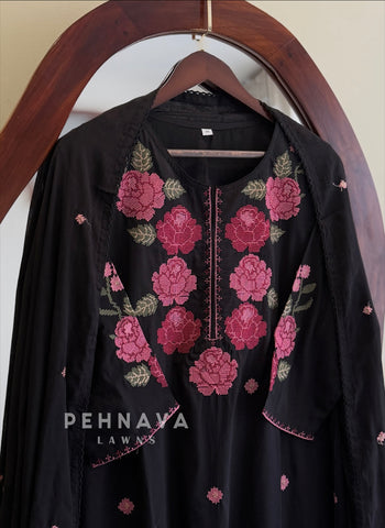 Floral Embroidered Cotton Suit