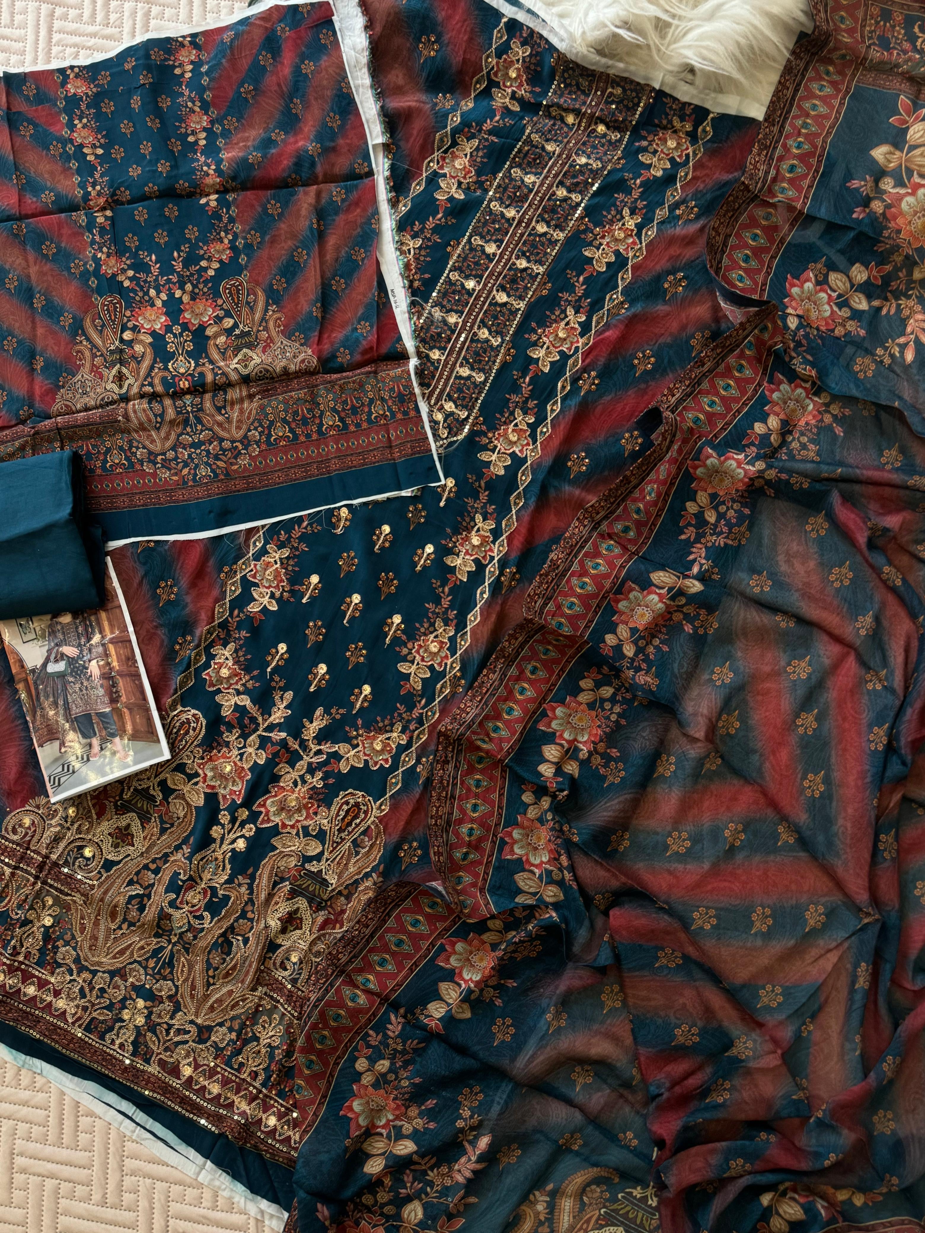 Blue Party wear Crepe Suit-1899