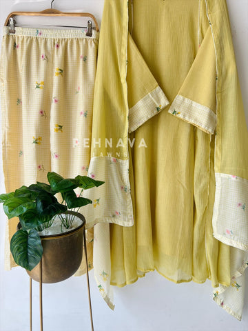 Floral Print Check Ensemble-4346