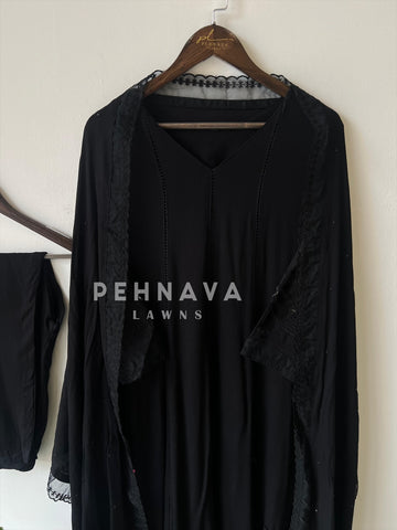 Lace Detail Crinkled Rayon Suit