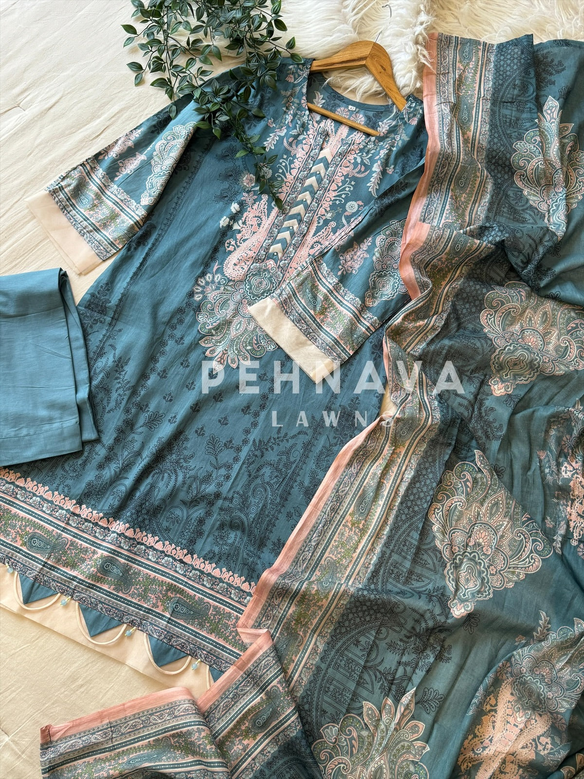 Floral neckline suit with dupatta