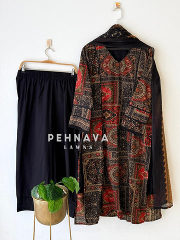 Ajrak Printed Three Piece Set