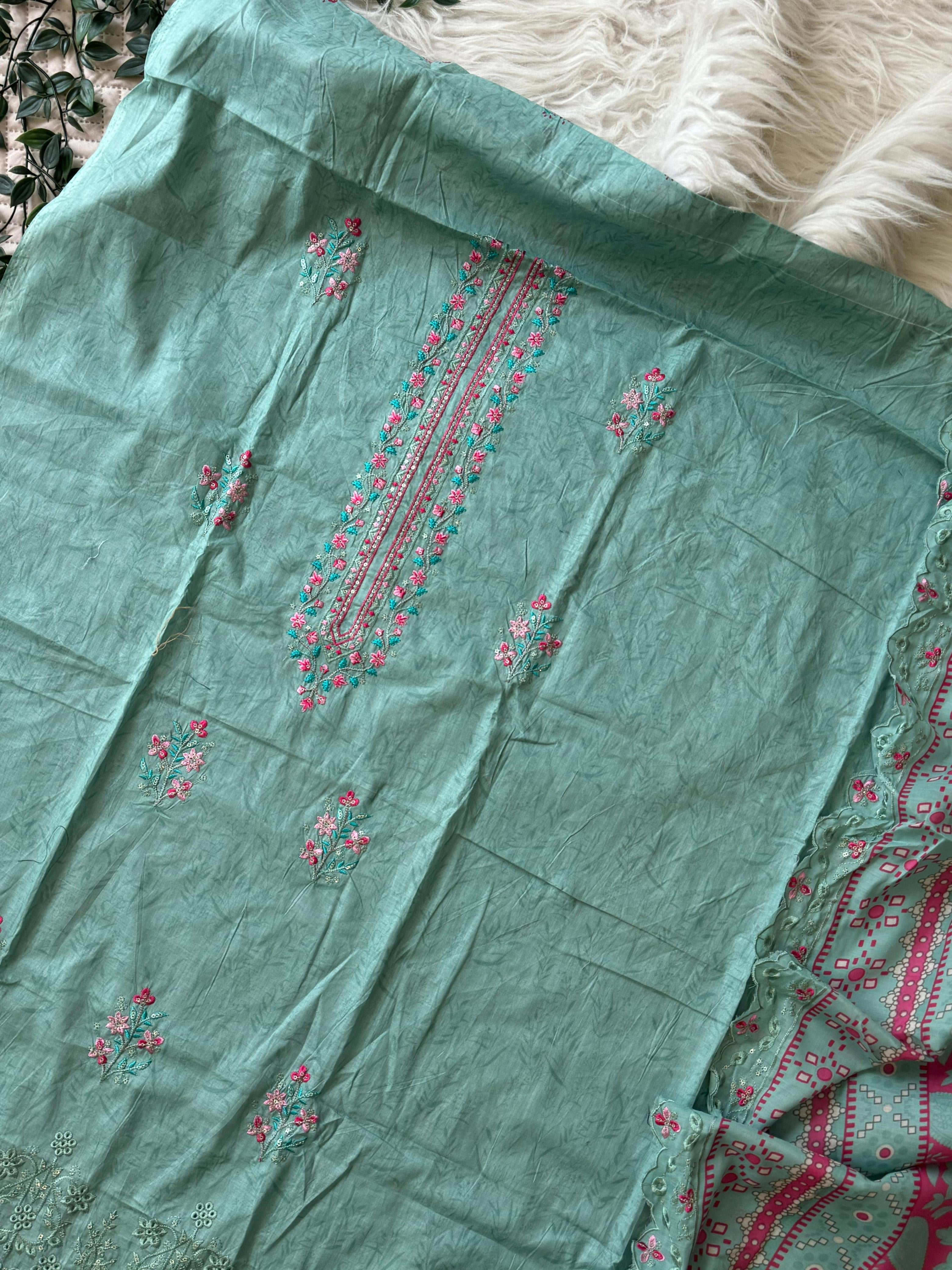 Fully embroidered Cotton suit Ft. Embroidered Dupatta-1263